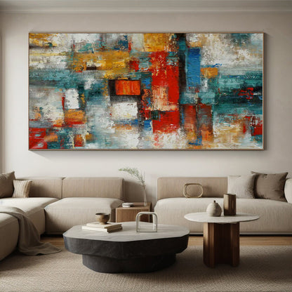 Hand Painted Art Multicolor Geometric Abstract Painting On Canvas HS771