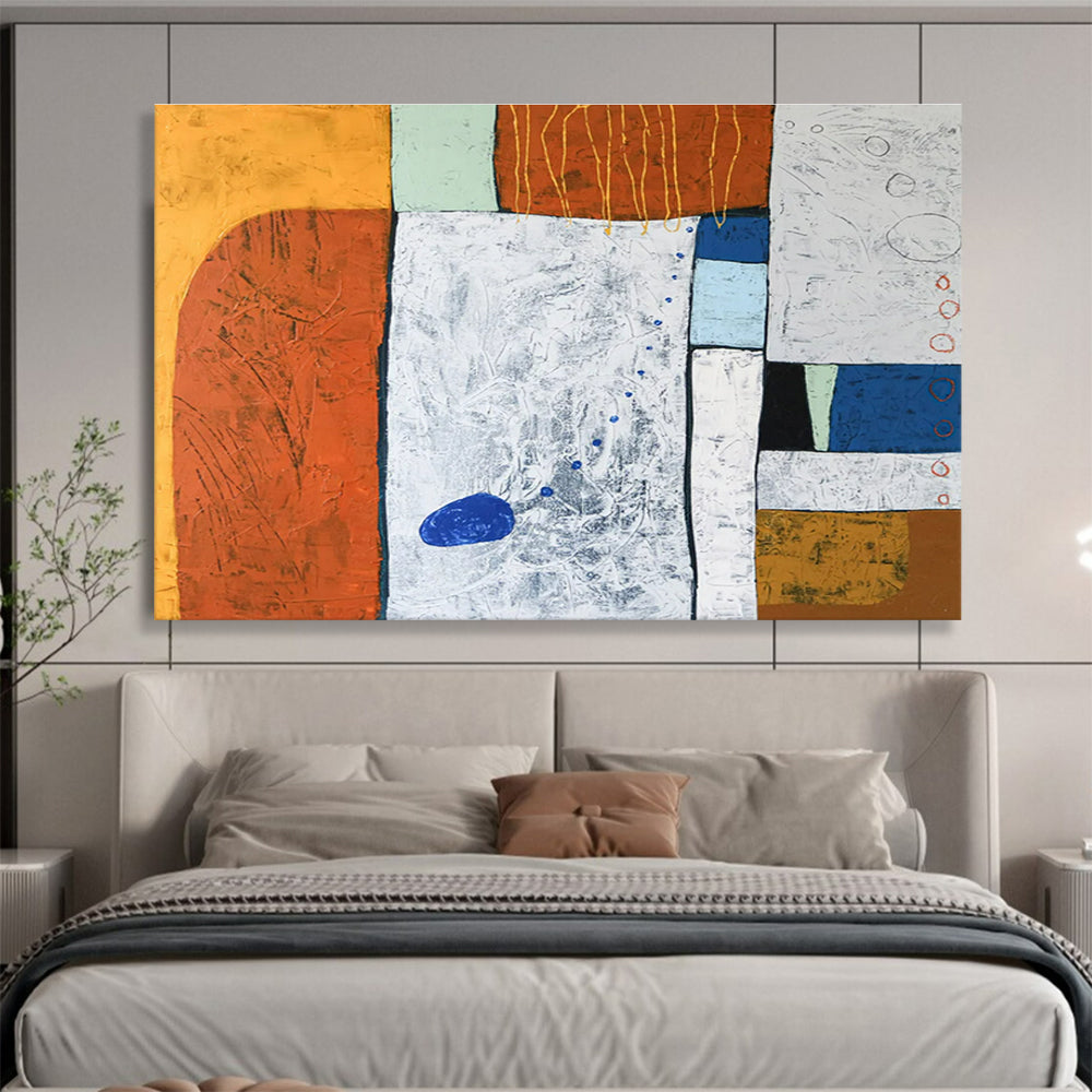 Orange, Blue, White Abstract Geometric Art For Sale WB414