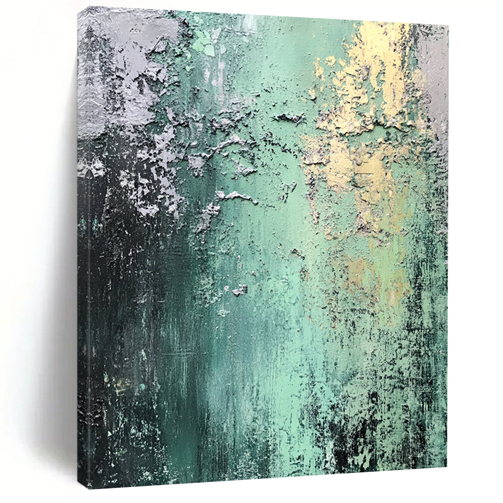 Hand Painted Art Green, Gray, and Gold Textured Abstract Art HS187