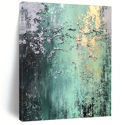 Hand Painted Art Green, Gray, and Gold Textured Abstract Art HS187