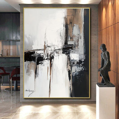 Acrylic Modern Art Paintings Beige, Black, and White Textured Abstract Painting On Canvas HS792
