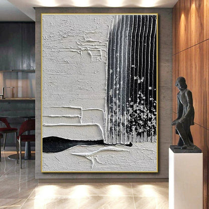 Giant Canvas Art Black & White Textured Abstract Linear Art HS379