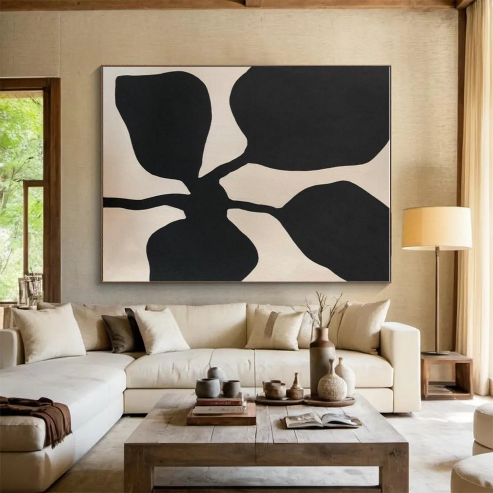 Hand Painted Art Black and Beige Floral Abstract Art HS641