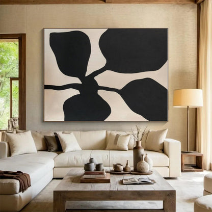 Hand Painted Art Black and Beige Floral Abstract Art HS641
