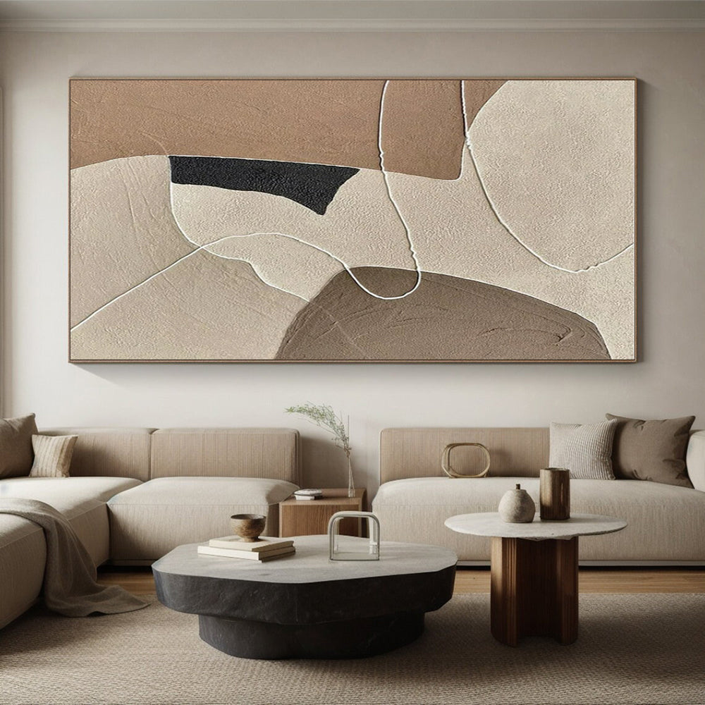 Unique Abstract Art Neutral Shapes with White Line Details, Minimalist Canvas Art HS546