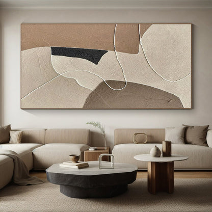 Unique Abstract Art Neutral Shapes with White Line Details, Minimalist Canvas Art HS546