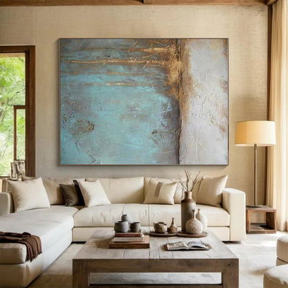 Hand-Painted Acrylic Modern Art Paintings with Teal, Brown, Beige Textured Layers - Large Contemporary Wall Art HS530