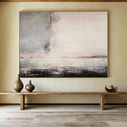 Gray, Beige, Black Abstract Textured Landscape Acrylic Painting WB023