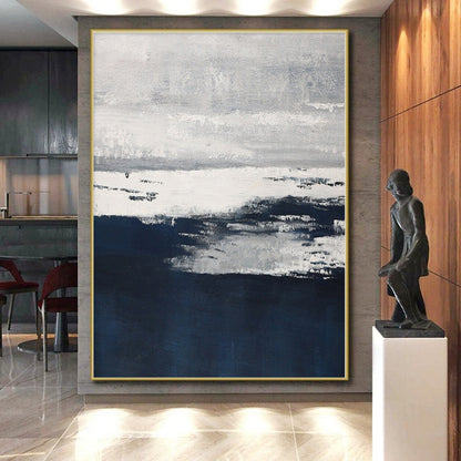 Gaint Canvas Art Gray and Navy Abstract Seaside Painting For Sale HS092