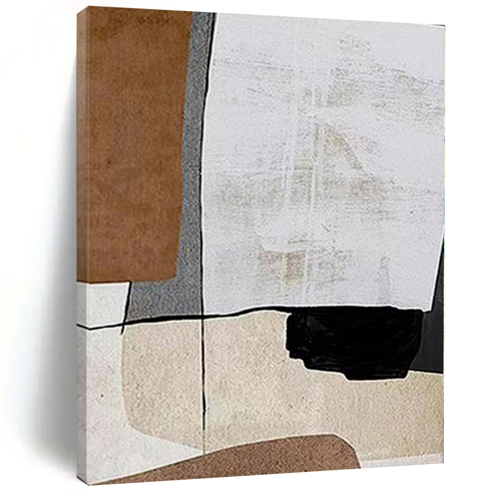 Big Painting Brown, White, and Black Abstract Geometric Painting For Sale HS087