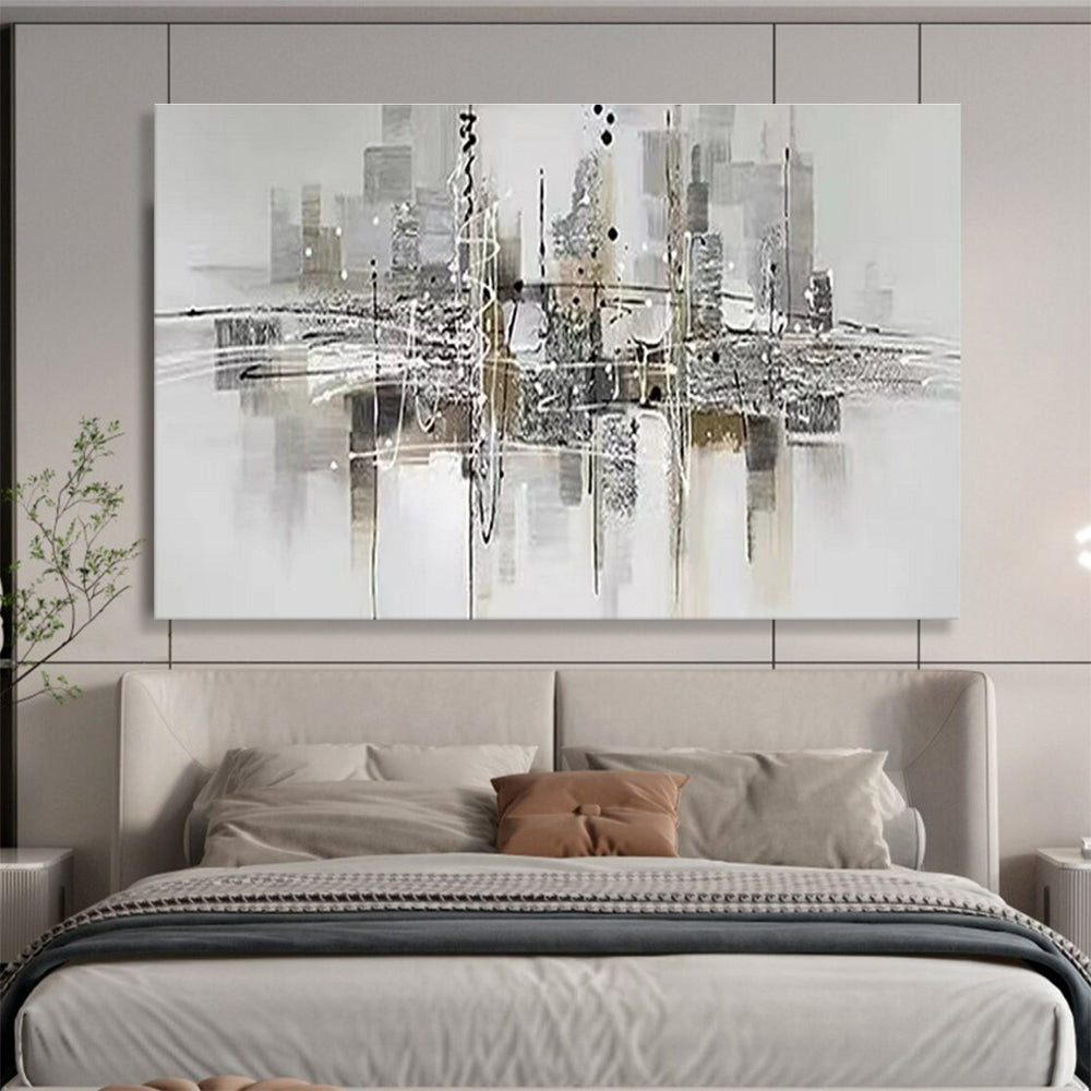 Contemporary Abstract Art: Monochromatic Cityscape Abstract Painting WB351