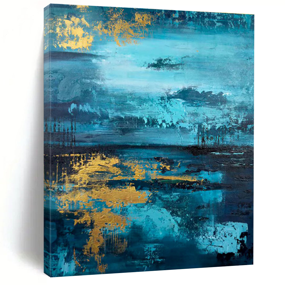 Gaint Canvas Art Teal & Gold Textured Abstract, Oversized Abstract Wall Art HS451