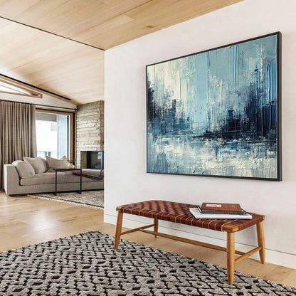 Extra Large Size Blue and Gray Abstract Urban Landscape Painting WB094