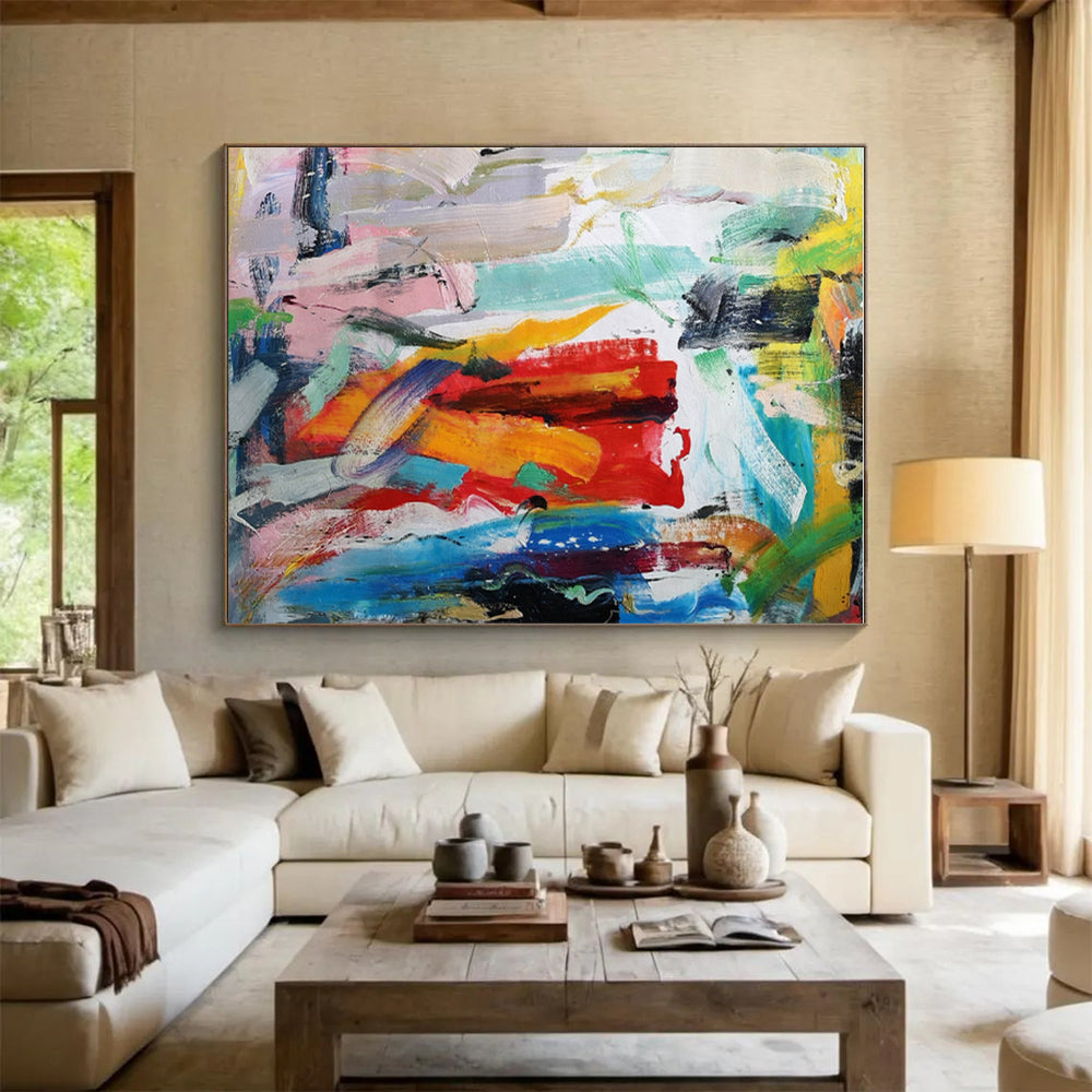 Unique Abstract Art Multicolor Gestural Abstract, Large Contemporary Wall Art HS456
