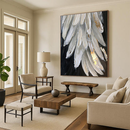 White and Gold Textured Feather Abstract Painting For Sale Online WS469