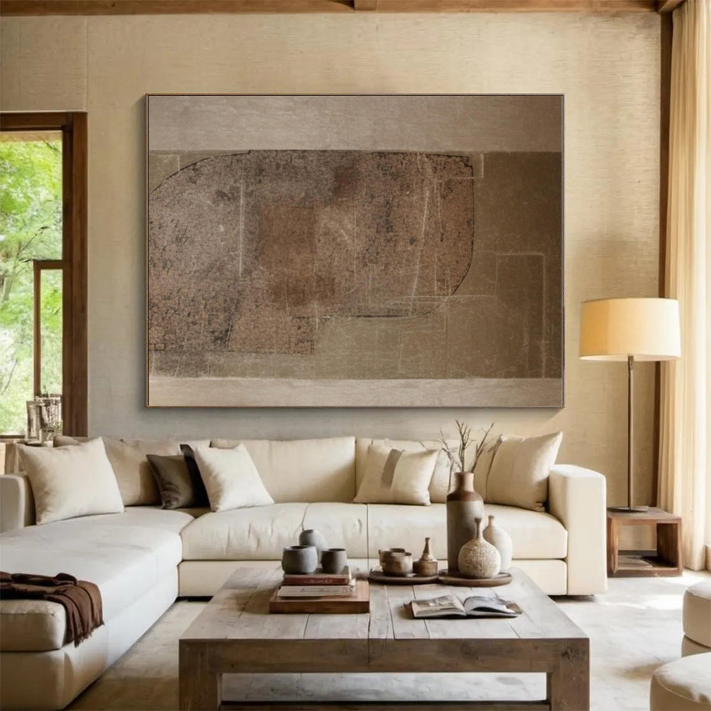 Unique Abstract Art Brown and Beige Textured Abstract Art HS743