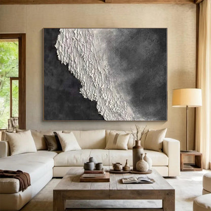 Hand-Painted Black & White Textured Abstract, Modern Art Acrylic HS260