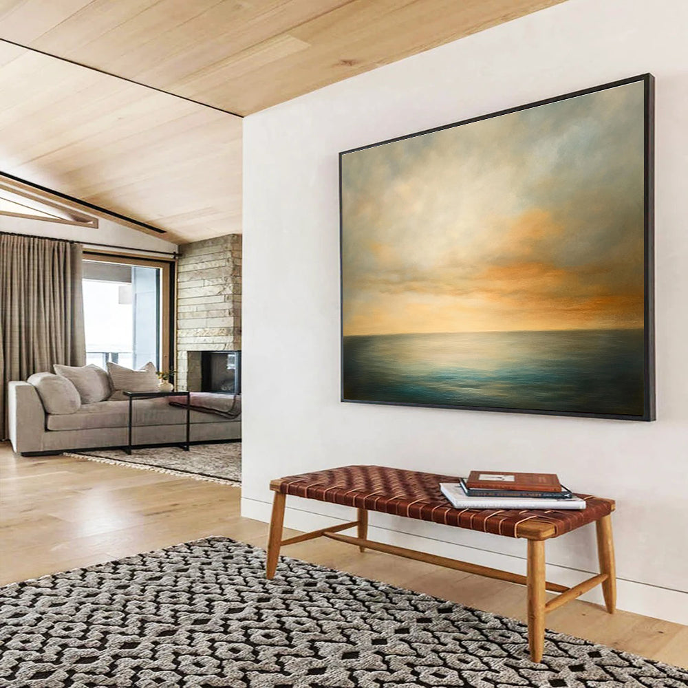 Hand Paintings with Beige, Orange, Blue and Green Colors, Serene Sea and Sky Theme WB320