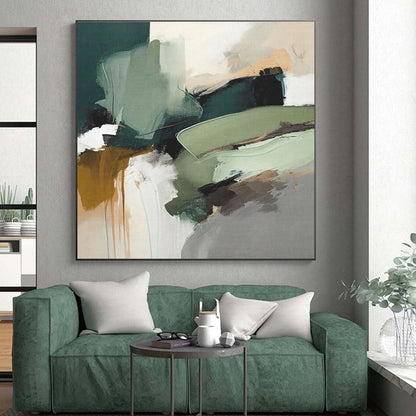 Large Contemporary Wall Art Earthy Greens and Neutrals Abstract HS577