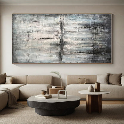 Hand-Painted Gray & Black Textured Abstract Urban Landscape Art HS391