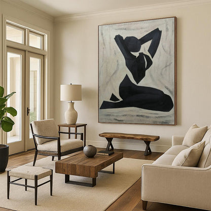 Black, Beige Abstract Figurative Art For Living Room and Art Studio WS425