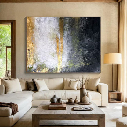 Unique Abstract Art Black, Gold, and Green Textured Abstract Art HS653