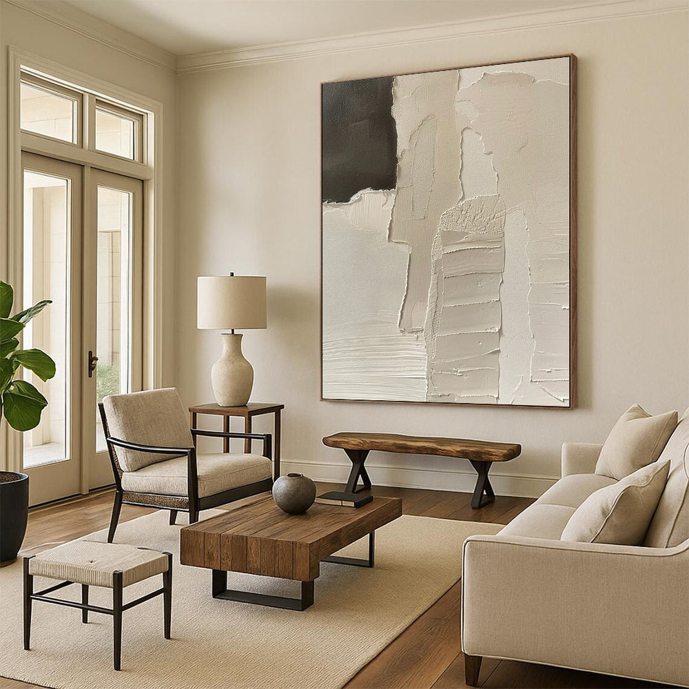 Hand-Painted Gray and Black Textured Abstract Shape Painting For Sale HS028