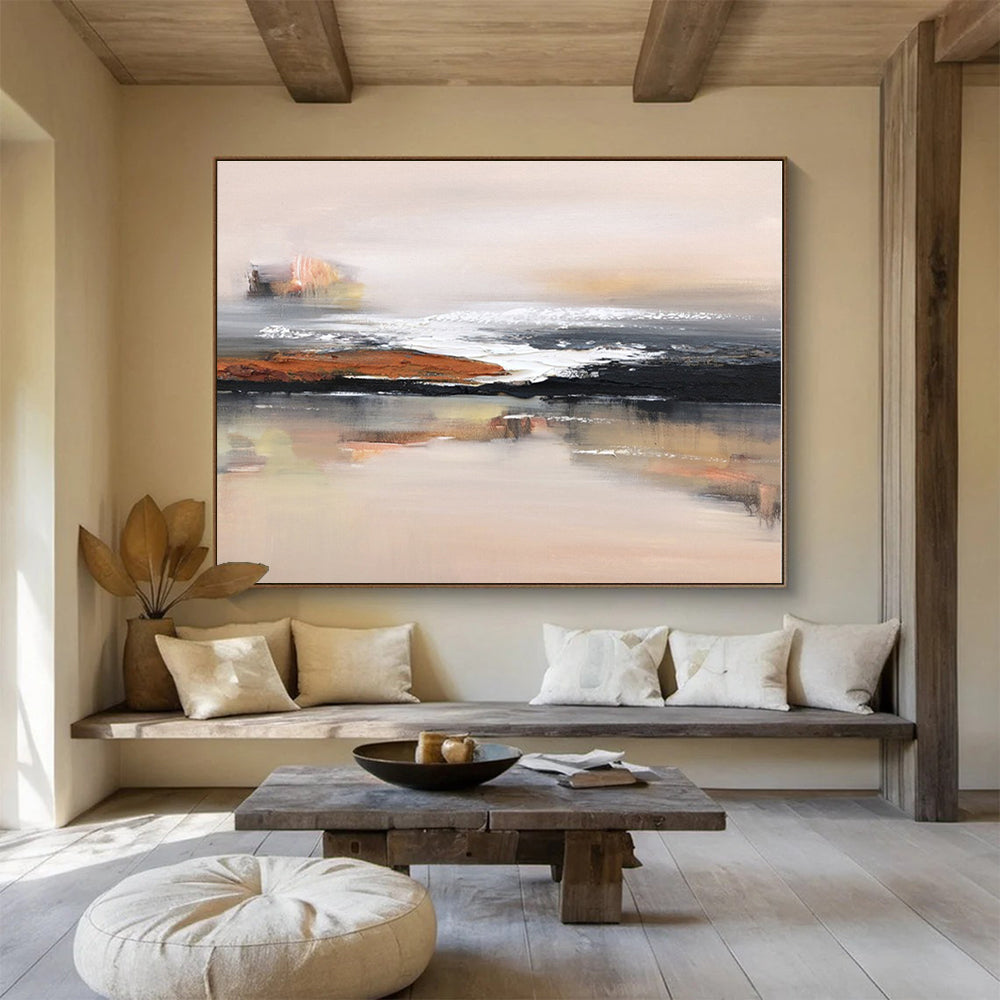 Huge Size Beige, Brown and Black Abstract Landscape Painting WB157