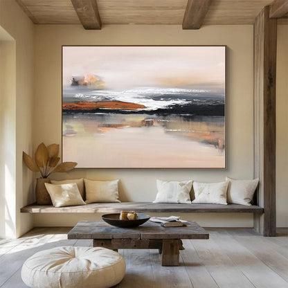 Huge Size Beige, Brown and Black Abstract Landscape Painting WB157