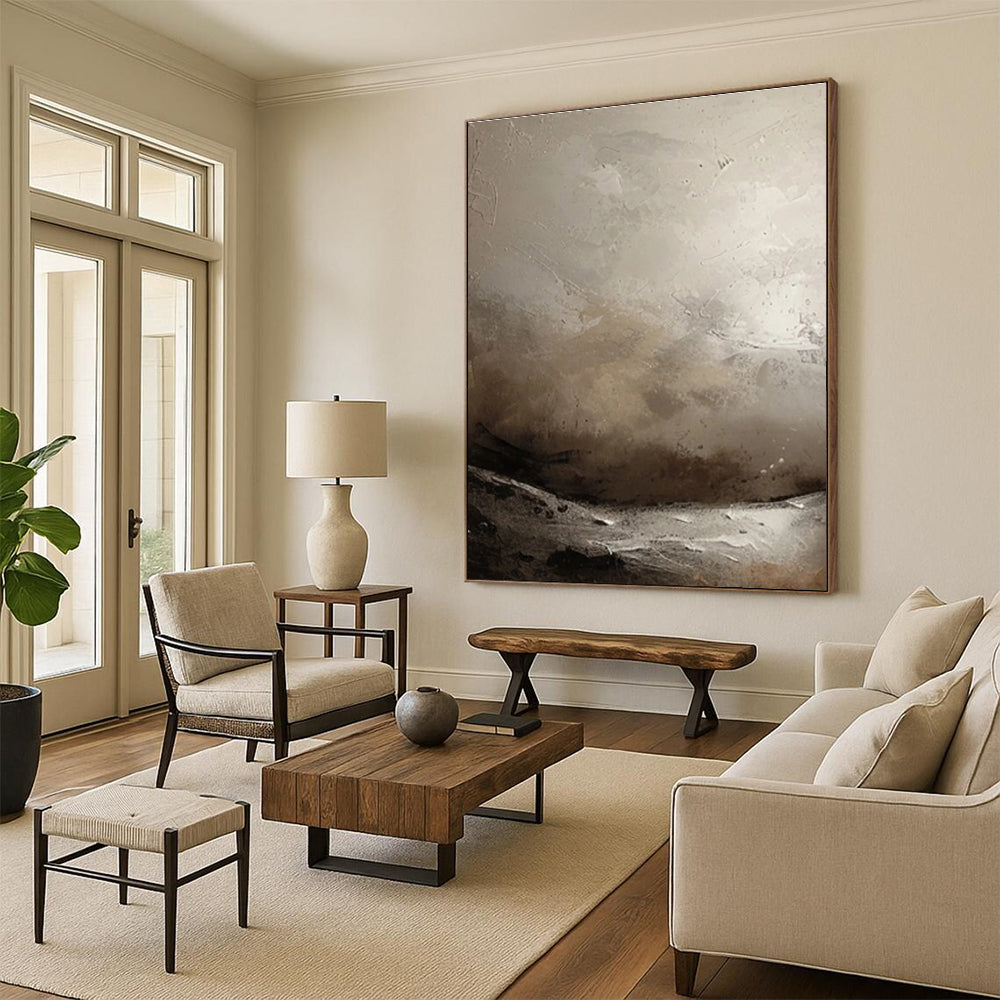 Minimalist Canvas Art with Gray, Beige and Black Colors, Abstract Landscape Theme HS488