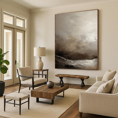 Minimalist Canvas Art with Gray, Beige and Black Colors, Abstract Landscape Theme HS488