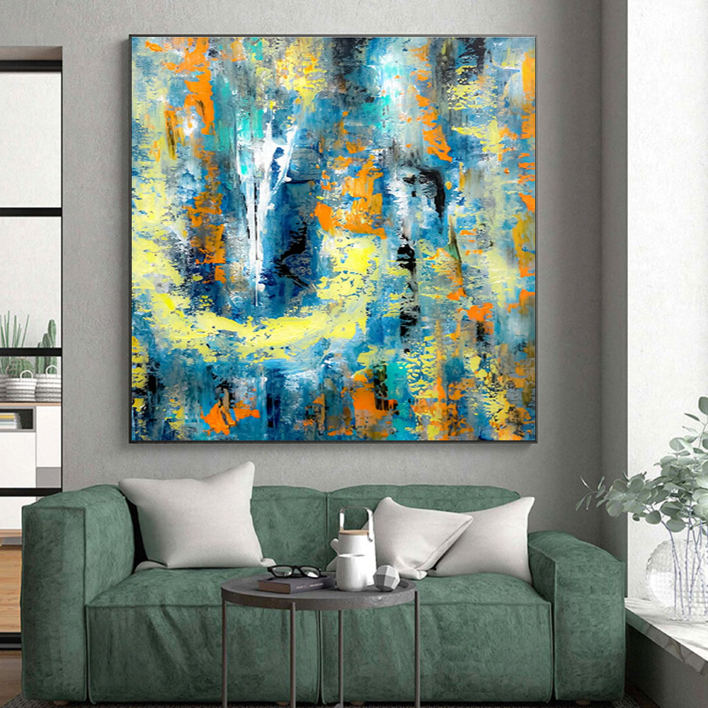 Cool Abstract Paintings Blue, Yellow, and Orange Dynamic Abstract Art HS729