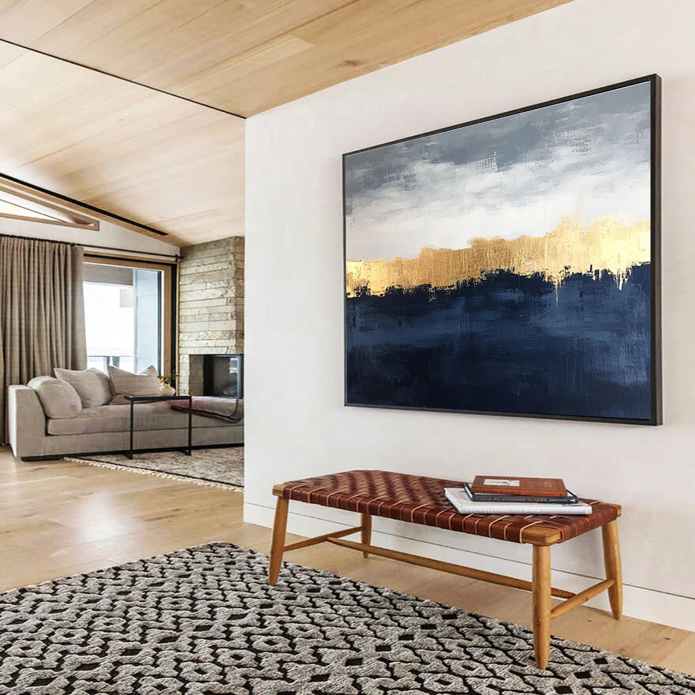 Oversized Canvas Art in Gray, Black, and Gold Textured Landscape Abstract Painting WB261