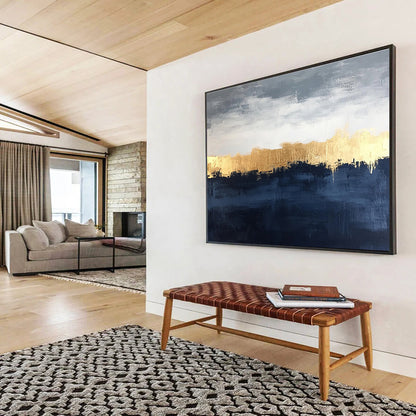 Oversized Canvas Art in Gray, Black, and Gold Textured Landscape Abstract Painting WB261