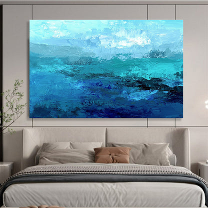 Oversized Canvas Art Multi - Blue Abstract Textured Ocean - Acrylic Painting WB287