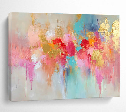 Hand Painted Art with Pink, Gold, Turquoise and Red Colors, Colorful Abstract Floral Theme WB302