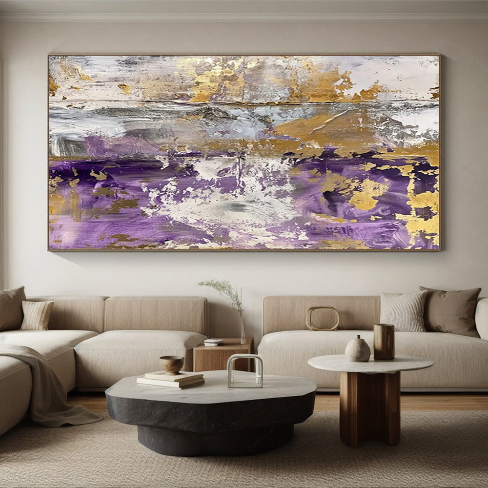 Unique Abstract Art Purple, Gold & Gray Textured Abstract, Acrylic Modern Art Painting HS234