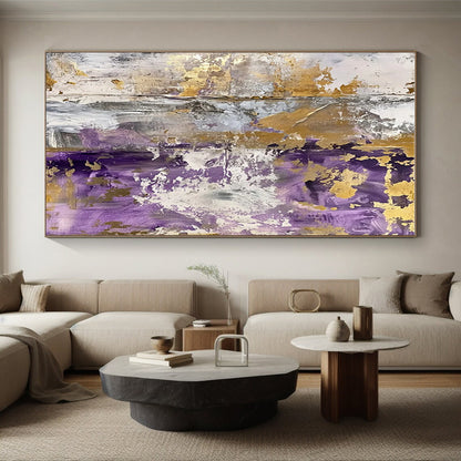 Unique Abstract Art Purple, Gold & Gray Textured Abstract, Acrylic Modern Art Painting HS234