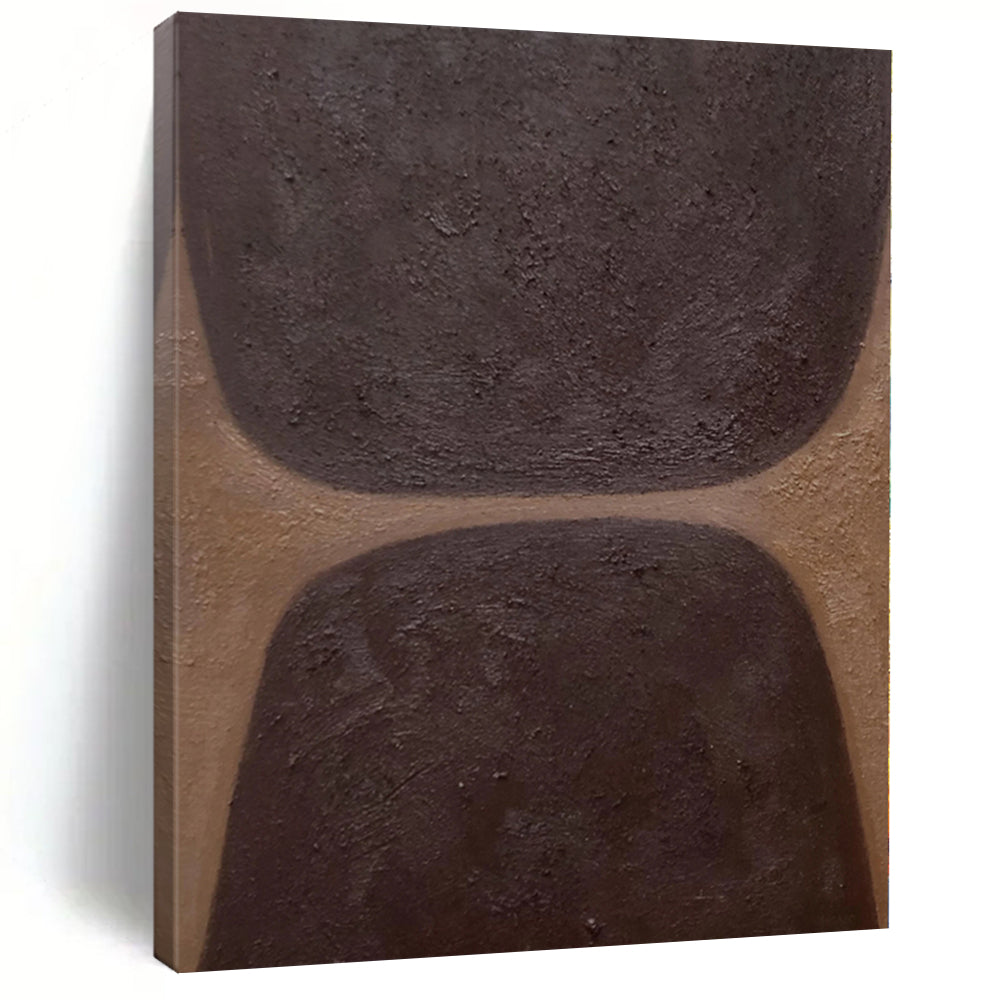 Hand-Painted Brown and Dark Brown Abstract Shape Painting For Sale HS032