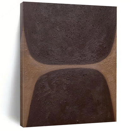 Hand-Painted Brown and Dark Brown Abstract Shape Painting For Sale HS032