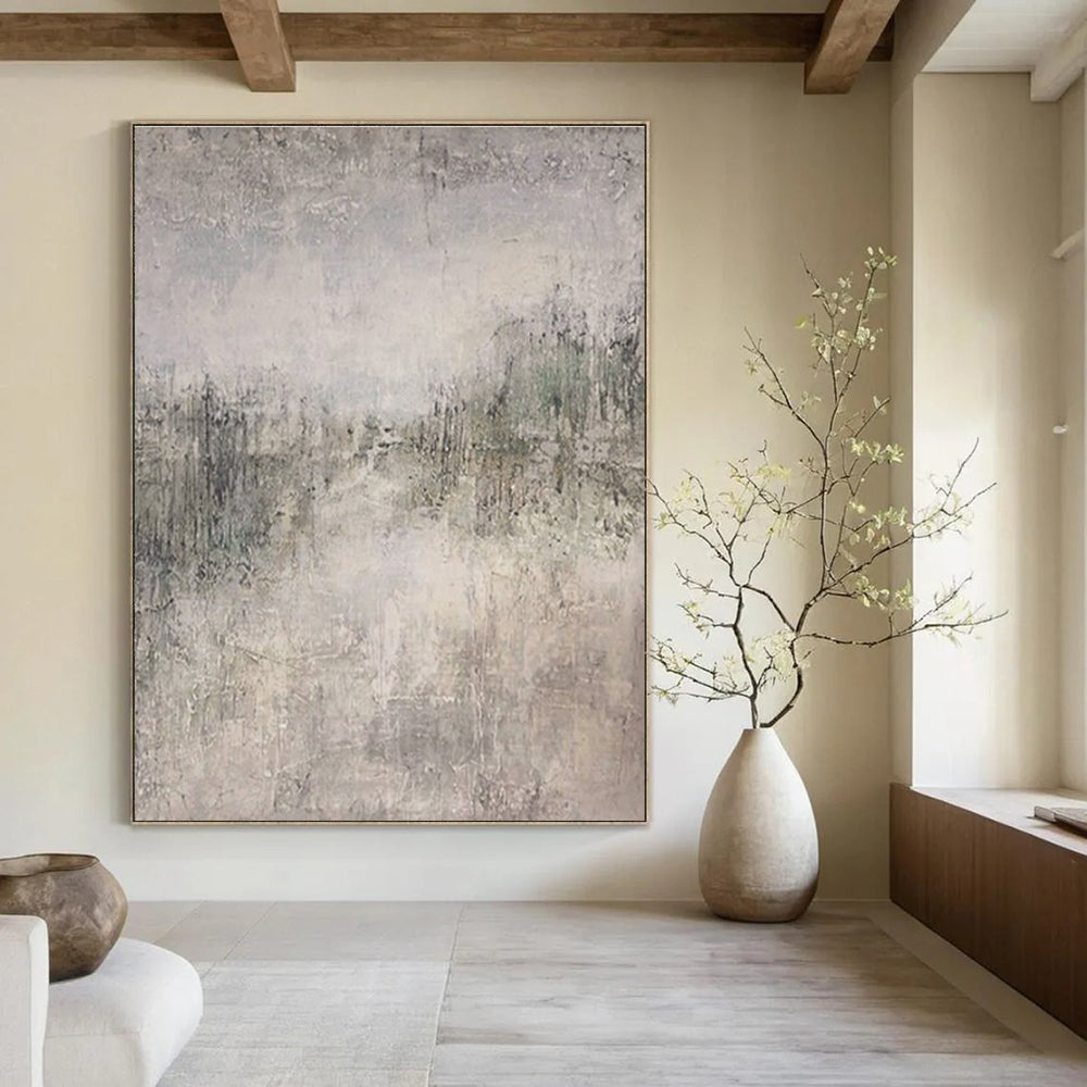 Gray and Beige Textured Abstract Landscape Painting For Sale Online WS489
