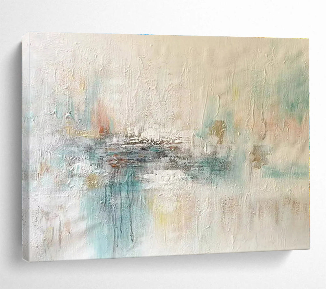 Huge Size Beige, Teal and Brown Abstract Textured Painting WB078