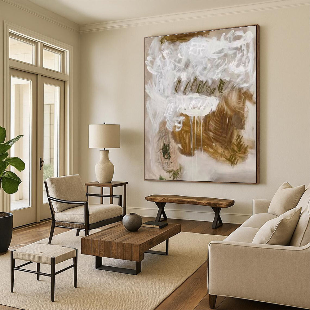 Acrylic Modern Art Paintings Brown, White, and Green Abstract Art HS675