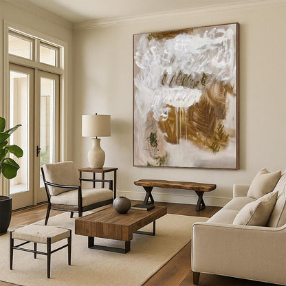 Acrylic Modern Art Paintings Brown, White, and Green Abstract Art HS675