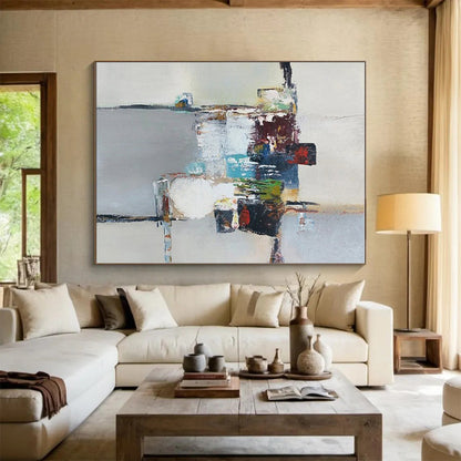 Hand Painting Large Size Modern Art Acrylic with Colorful Geometric Shapes - Large Painting In Living Room HS510