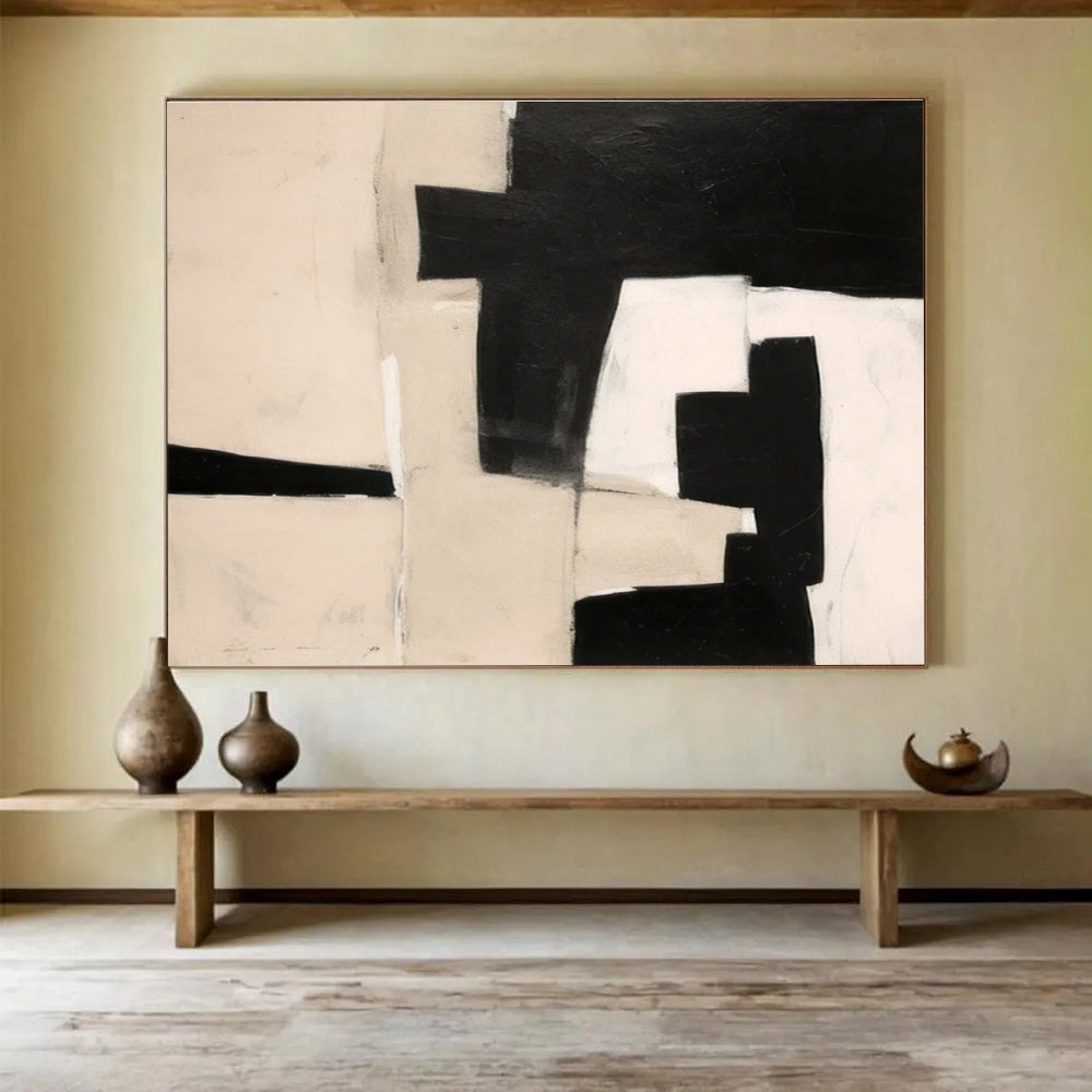 Oversized Canvas Art Black and White Abstract Geometric Painting WB202