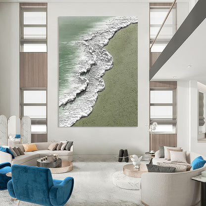 Green and White Textured Coastal Abstract Painting For Sale Online WS477