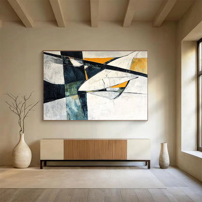 Modern Art Abstract Paintings with Black, White, Orange and Teal Colors, Geometric Abstract Theme WB312