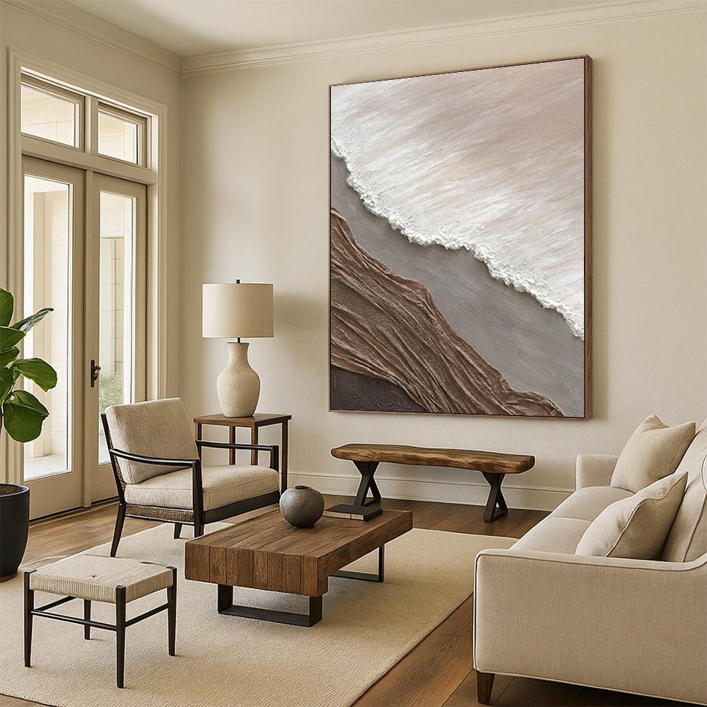 Hand Painted Art Neutral Tones with Textured Layers Abstract Art HS571