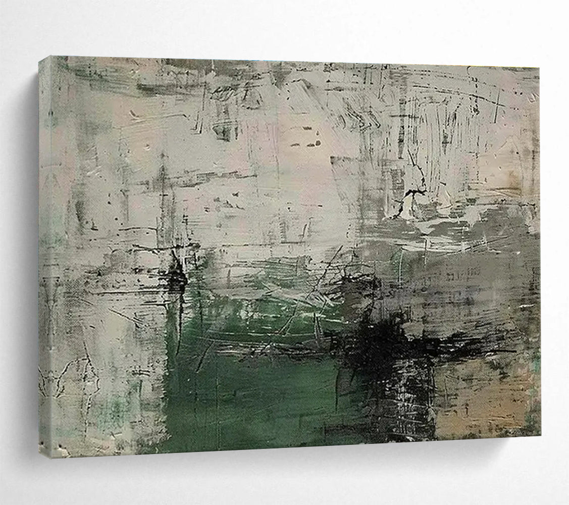 Acrylic Modern Art Paintings: Green and Neutral Textured Abstract Painting WB359